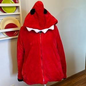 Reversible red & black creature hooded jacket, size large